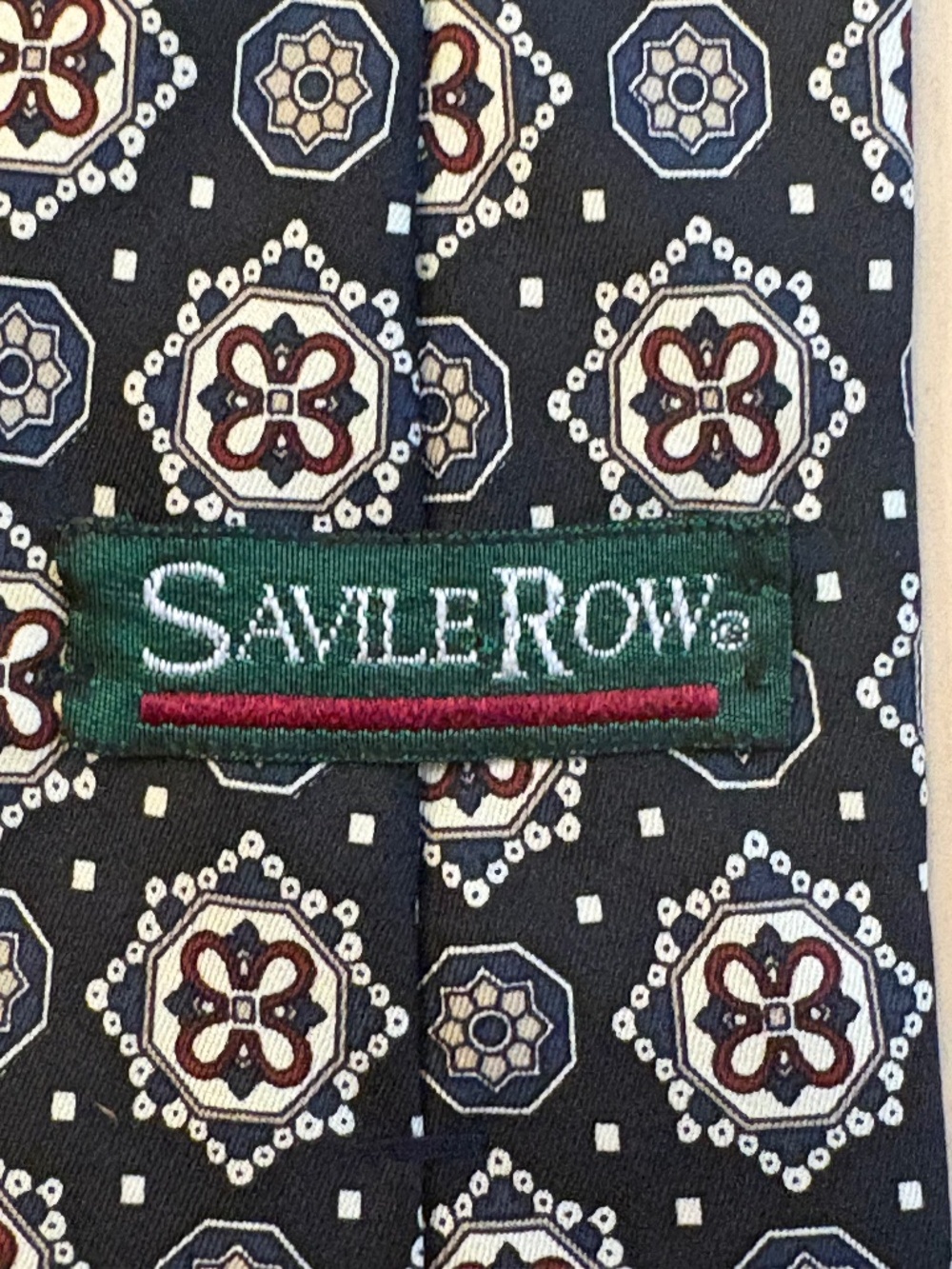 Savile Row Vintage Silk Medallion Necktie - Navy Burgundy Gold